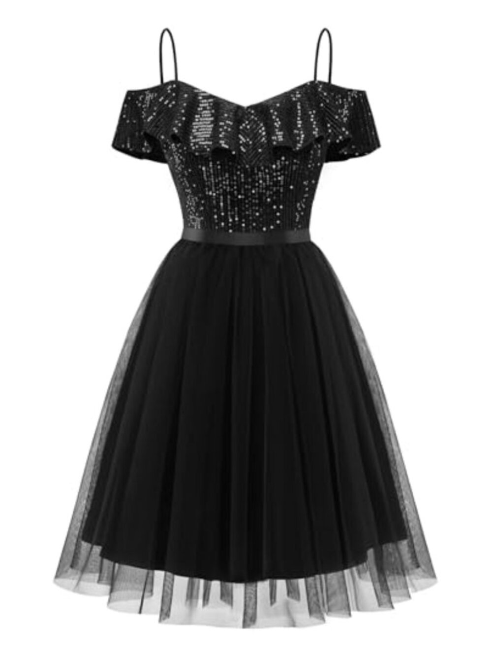 Sequin Cocktail Dress Spaghetti Strap Sparkly Semi Formal Knee Length Prom